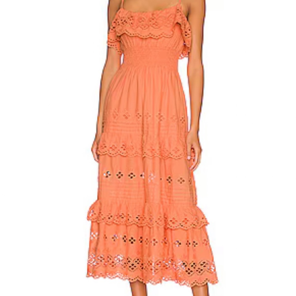 Elegant Orange Lace Midi Dress